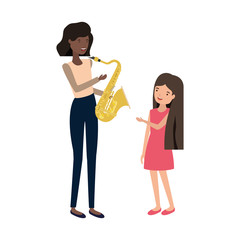 woman with daughter and saxophone avatar character