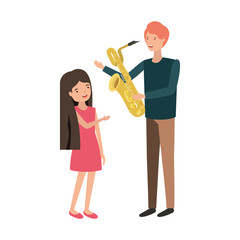 man with daughter and saxophone character