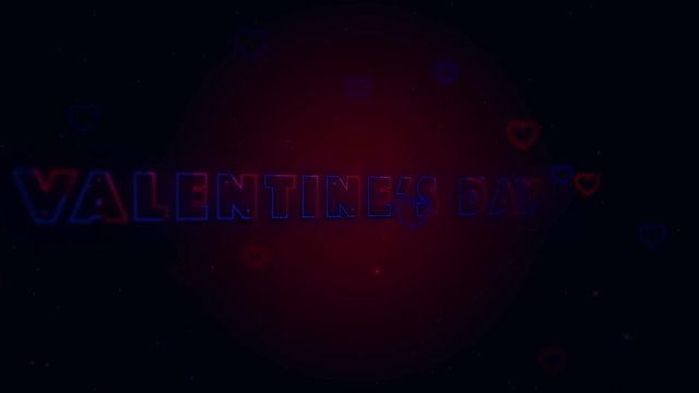 Happy Valentine's Day Little hearts are on dark background with sparks. Conceptual backgroud. Appearing and turning lettering. Zooming. Action. Animation. 3D. 4K.