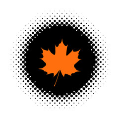 Maple leaf icon on halftone round shape