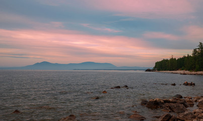 Eastern shore of Lake Baikal after sunset