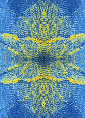 Abstract natural background with blue water texture and yellow repeating pattern. 