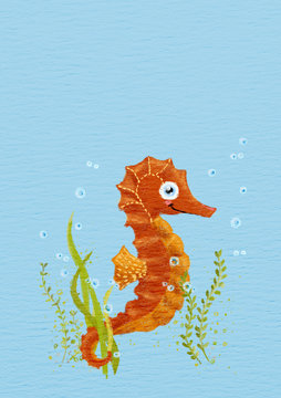 Ilustraci&oacute;n de hipocampo bajo el mar