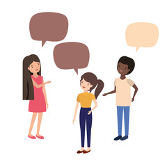 group of people with speech bubble character