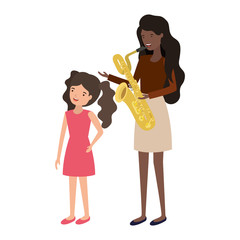 woman with daughter and saxophone avatar character