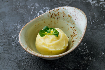 mashed potatoes on bowl