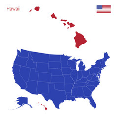 The State of Hawaii is Highlighted in Red. Vector Map of the United States Divided into Separate States.