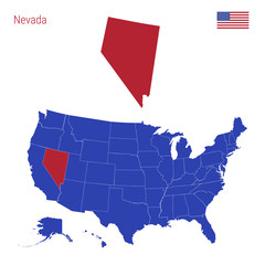 Fototapeta premium The State of Nevada is Highlighted in Red. Vector Map of the United States Divided into Separate States.