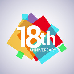 18th anniversary logo, vector design birthday celebration with colorful geometric isolated on white background.