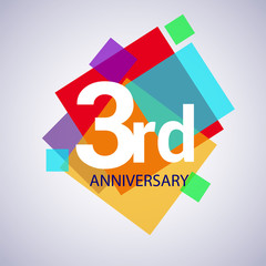 3rd anniversary logo, vector design birthday celebration with colorful geometric isolated on white background.