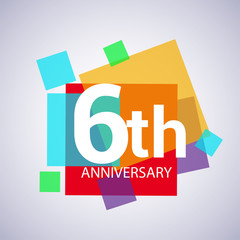 Fototapeta premium 6th anniversary logo, vector design birthday celebration with colorful geometric isolated on white background.