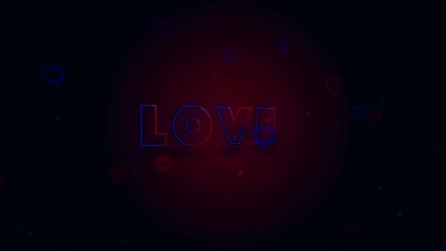 Love is in the air. Little hearts are on dark background with sparks. Conceptual backgroud. Close up. Turning. Action. Animation. 3D. 4K.