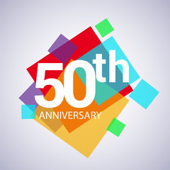 50 anniversary logo, vector design birthday celebration with colorful geometric isolated on white background.