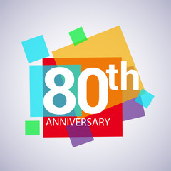 80th anniversary logo, vector design birthday celebration with colorful geometric isolated on white background.