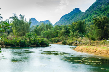 Fototapeta na wymiar Landscape with river and mountain 