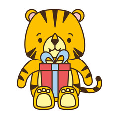 cute tiger with gift box