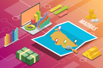 madras or chennai india city isometric financial economy condition concept for describe cities growth expand - vector