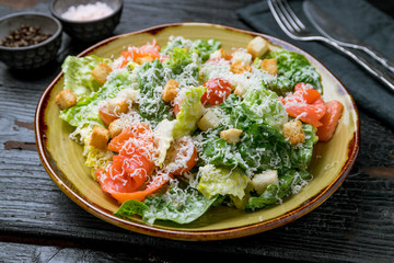 Caesar salad with salmon