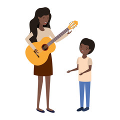 woman with son and guitar avatar character
