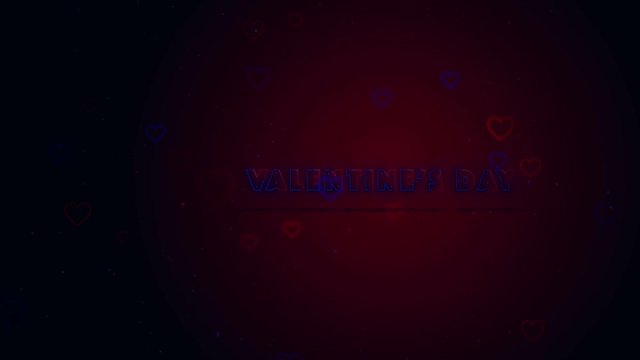 Happy Valentine's Day Little hearts are on dark background with sparks. Conceptual backgroud. Appearing and turning lettering. Zooming. Right allocation. Action. Animation. 3D. 4K.