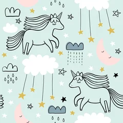 Acrylic prints Unicorn Cute seamless unicorn pattern for kids, baby apparel, fabric, textile, wallpaper, bedding, swaddles with unicorn