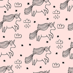 Cute seamless unicorn pattern for kids, baby apparel, fabric, textile, wallpaper, bedding, swaddles with unicorn