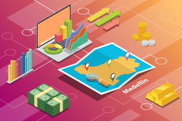 medellin colombia city isometric financial economy condition concept for describe cities growth expand - vector