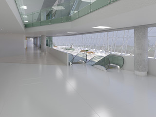 Fototapeta na wymiar Public interior of the hall. 3d render.