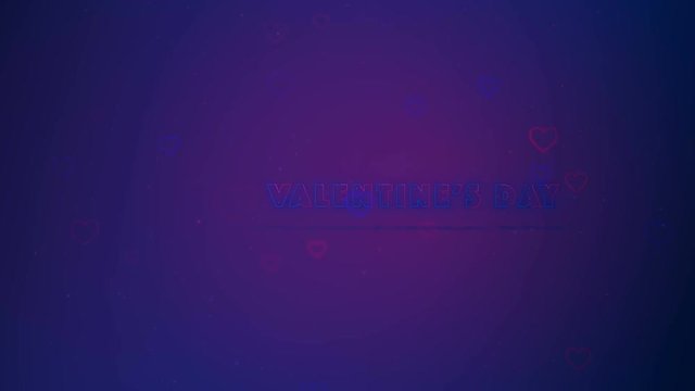 Happy Valentine's Day Little hearts are on dark background with sparks. Conceptual backgroud. Appearing and turning lettering. Zooming. Right allocation. Action. Animation. 3D. 4K.