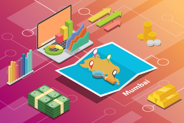 mumbai or bombay india city isometric financial economy condition concept for describe cities growth expand - vector
