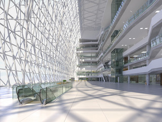 Public interior of the hall. 3d render.
