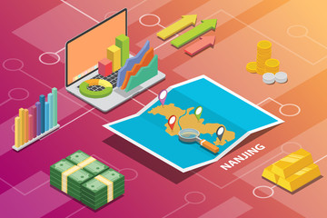 nanjing china city isometric financial economy condition concept for describe cities growth expand - vector
