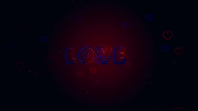 Love is in the air. Little hearts are on dark background with sparks. Conceptual backgroud. Close up. Turning around. Action. Animation. 3D. 4K.