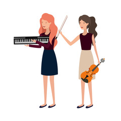 women with musical instruments character