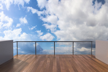 Balcony view of  sky. Landscape. Sunny Day. Terrace with a beautiful view on the sky. Background with beautiful cloud's.