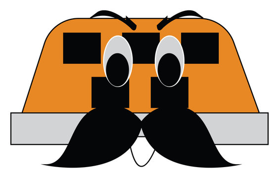 Cartoon of a black and yellow taxi sign with mustash vector illustration on white background