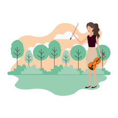 woman with violin in landscape avatar character