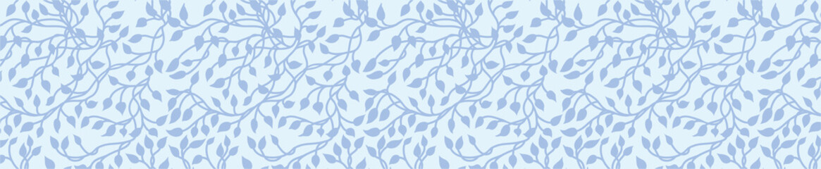 vines and ivy background with climbing leaves in dark blue on a pastel blue background banner in a pretty charming random pattern design