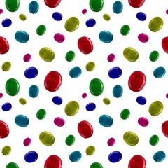 Seamless background of colorful candy on white