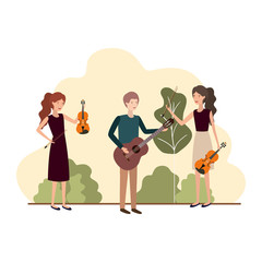 group of people with musical instruments in landscape