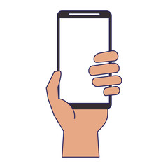 hand using smartphone cartoon blue lines