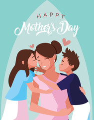 happy mother day card with mom and children