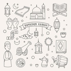 Ramadan kareem greeting card hand drawn vector cartoon
