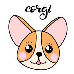 Corgi dog breed lettering vector illustration in cartoon style.