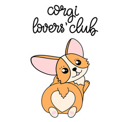 Corgi dog breed lettering vector illustration in cartoon style.