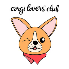 Corgi dog breed lettering vector illustration in cartoon style.