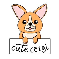 Corgi dog breed lettering vector illustration in cartoon style.