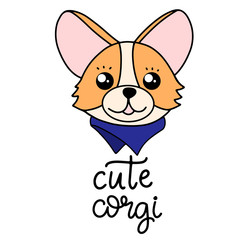 Corgi dog breed lettering vector illustration in cartoon style.