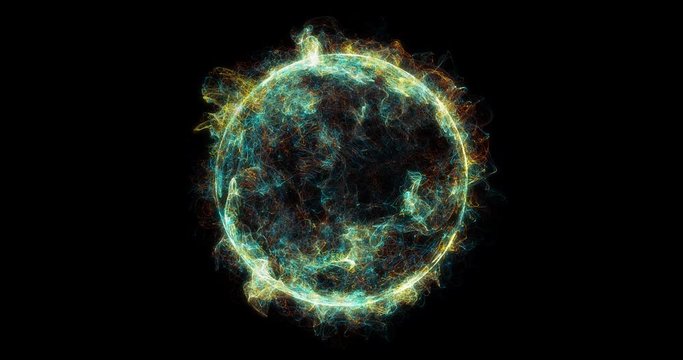 Sun Solar Flare Particles coronal mass ejections, abstract particles background with corrupted point sphere. globe grids with a broken structure. 3D render