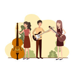 Fototapeta premium group of people with musical instruments in landscape